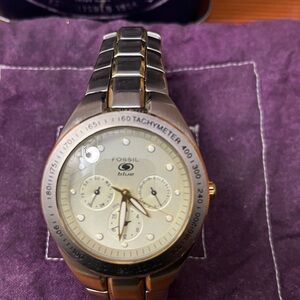 Mens Fossil Blue Stainless Steel chronograph 100m